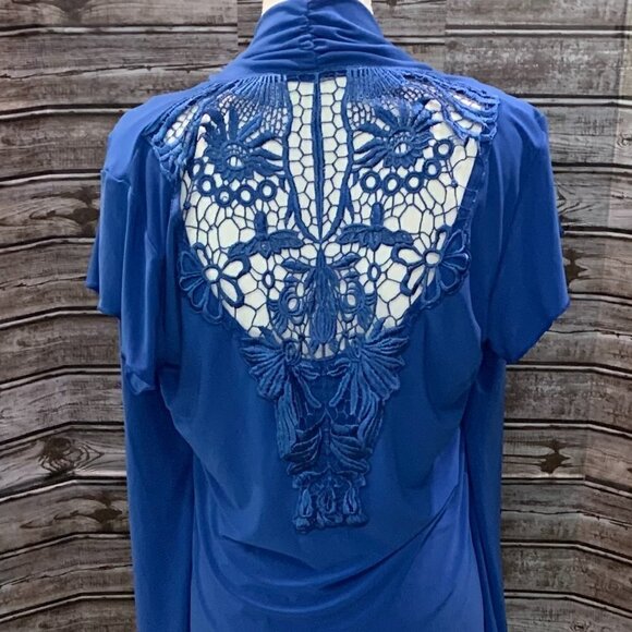 SUSAN LAWRENCE Bright Blue Blouse with Lace Back - Picture 6 of 8